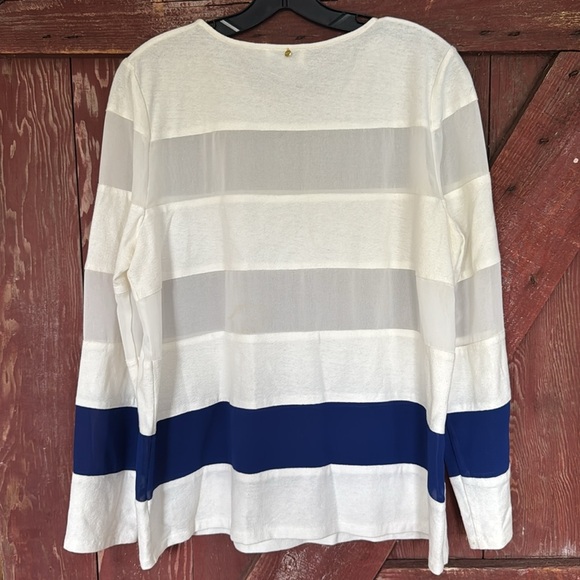 Anthropologie (harlyn) navy/off white sheer crepe and woven block stripe tunic - Picture 4 of 6